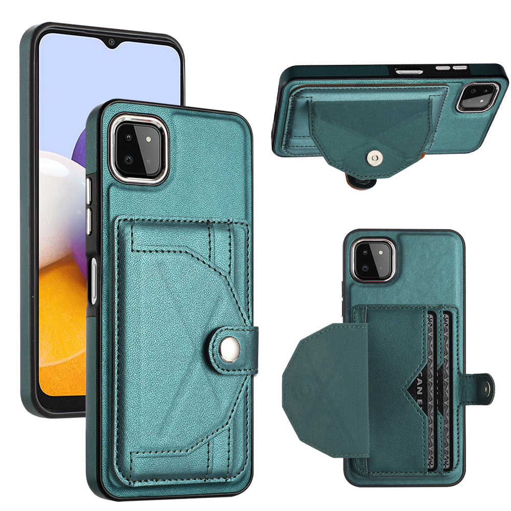 YB Leather Coating Series-4 Kickstand Case for Samsung Galaxy A22 5G (EU Version) Card Holder PU Leather TPU Phone Cover YB Leather Coating Series-4 Kickstand Case for Samsung Galaxy A22 5G (EU Version) Card Holder PU Leather TPU Phone Cover